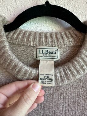 L.L. Bean Neutral Taupe 100% Lambswool Crewneck Sweater